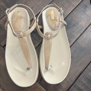 Sam Edelman Sandals Womens 8 M Naomi Thong Tan Leather Bluckled Open Toe